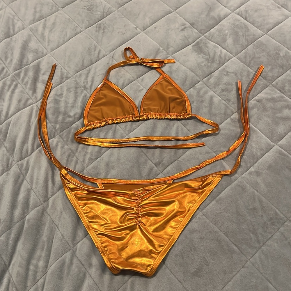 NWOT. Shiny & sexy copper string bikini, with body necklace for fun! - Picture 3 of 7